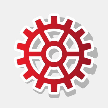 Gear sign. Vector. New year reddish icon with outside stroke and gray shadow on light gray background.のイラスト素材