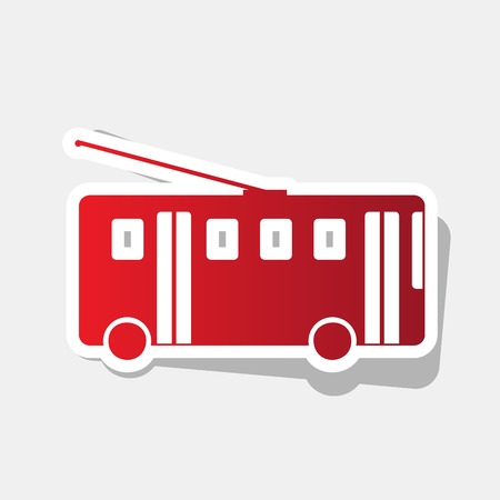 Trolleybus sign. Vector. New year reddish icon with outside stroke and gray shadow on light gray background.のイラスト素材