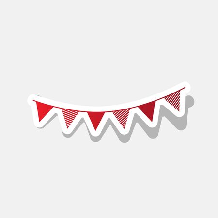Holiday flags garlands sign. Vector. New year reddish icon with outside stroke and gray shadow on light gray background.のイラスト素材