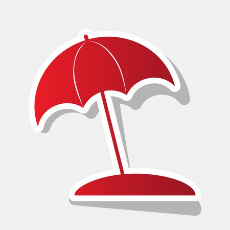 Umbrella and sun lounger sign. Vector. New year reddish icon with outside stroke and gray shadow on light gray background.のイラスト素材