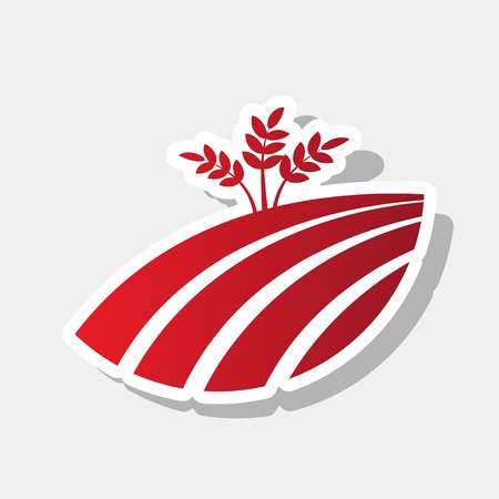 Wheat field sign. Vector. New year reddish icon with outside stroke and gray shadow on light gray background.のイラスト素材