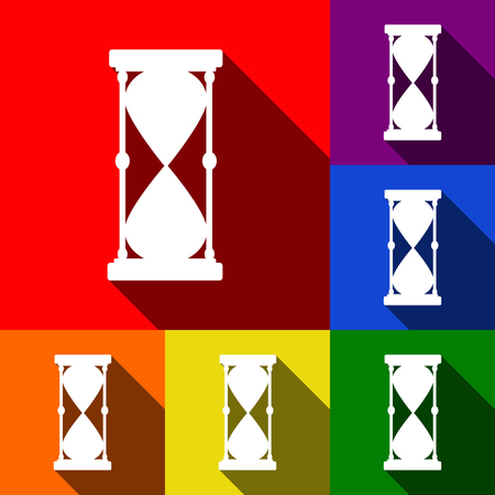 Hourglass sign illustration. Vector. Set of icons with flat shadows at red, orange, yellow, green, blue and violet background.のイラスト素材