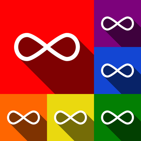Limitless symbol illustration. Vector. Set of icons with flat shadows at red, orange, yellow, green, blue and violet background.のイラスト素材