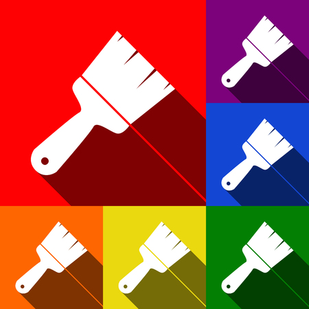 Brush sign illustration. Vector. Set of icons with flat shadows at red, orange, yellow, green, blue and violet backgrounds.のイラスト素材