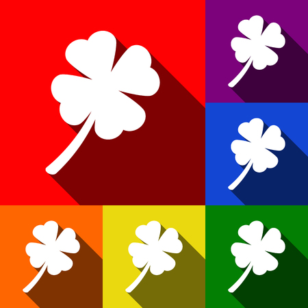 Leaf clover sign. Vector. Set of icons with flat shadows at red, orange, yellow, green, blue and violet background.のイラスト素材