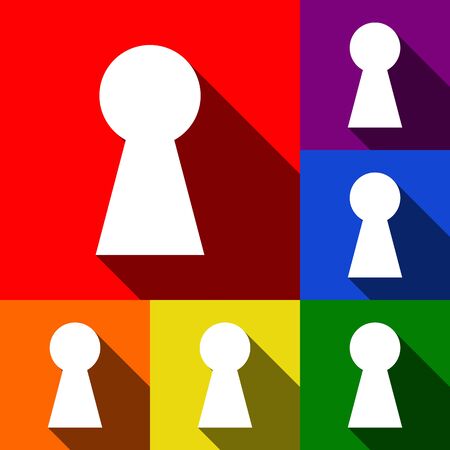 Keyhole sign illustration. Vector. Set of icons with flat shadows at red, orange, yellow, green, blue and violet background.のイラスト素材
