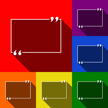 Text quote sign. Vector. Set of icons with flat shadows at red, orange, yellow, green, blue and violet background.のイラスト素材