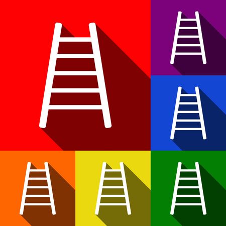 Ladder sign illustration. Vector. Set of icons with flat shadows at red, orange, yellow, green, blue and violet background.のイラスト素材