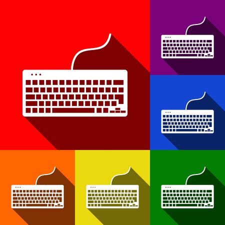 Keyboard simple sign. Vector. Set of icons with flat shadows at red, orange, yellow, green, blue and violet background.のイラスト素材