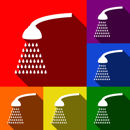 Shower simple sign. Vector. Set of icons with flat shadows at red, orange, yellow, green, blue and violet background.のイラスト素材