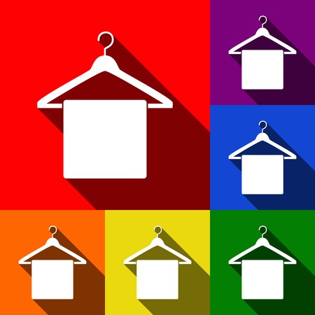 Towel On Hanger sign. Vector. Set of icons with flat shadows at red, orange, yellow, green, blue and violet backgrounds.のイラスト素材