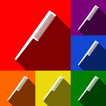 Comb sign. Vector. Set of icons with flat shadows at red, orange, yellow, green, blue and violet backgrounds.のイラスト素材
