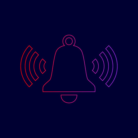 Ringing bell icon. Vector. Line icon with gradient from red to violet colors on dark blue background.のイラスト素材