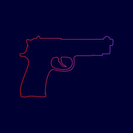 Gun sign illustration. Vector. Line icon with gradient from red to violet colors on dark blue background.のイラスト素材