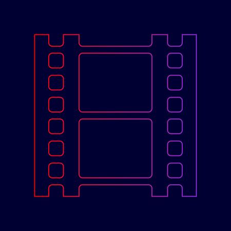 Reel of film sign. Vector. Line icon with gradient from red to violet colors on dark blue background.のイラスト素材