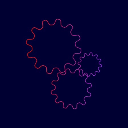 Settings sign illustration. Vector. Line icon with gradient from red to violet colors on dark blue background.のイラスト素材