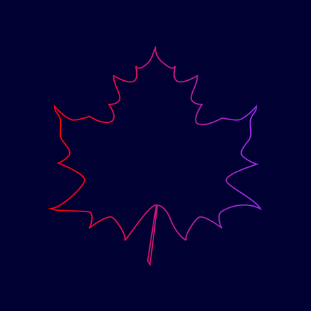 Maple leaf sign. Vector. Line icon with gradient from red to violet colors on dark blue background.のイラスト素材