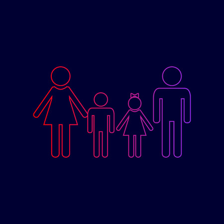 Family sign. Vector. Line icon with gradient from red to violet colors on dark blue background.のイラスト素材