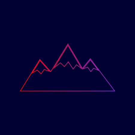 Mountain sign illustration. Vector. Line icon with gradient from red to violet colors on dark blue background.のイラスト素材