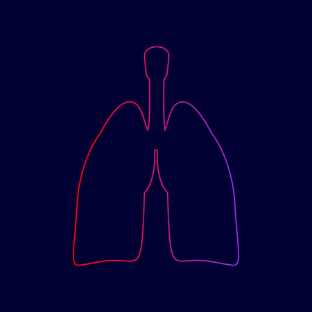 Human organs Lungs sign. Vector. Line icon with gradient from red to violet colors on dark blue background.のイラスト素材