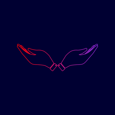 Hand sign illustration. Vector. Line icon with gradient from red to violet colors on dark blue background.のイラスト素材