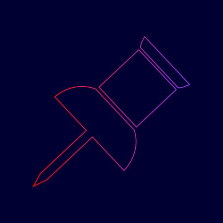 Pin push sign. Vector. Line icon with gradient from red to violet colors on dark blue background.のイラスト素材