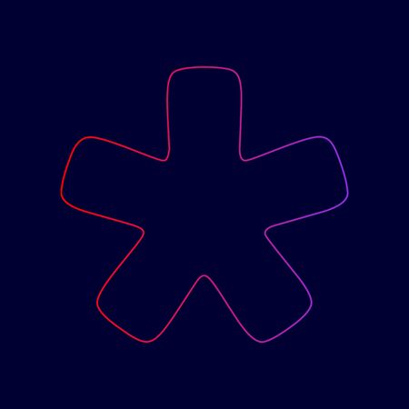 Asterisk star sign. Vector. Line icon with gradient from red to violet colors on dark blue background.のイラスト素材