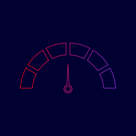 Speedometer sign illustration. Vector. Line icon with gradient from red to violet colors on dark blue background.のイラスト素材