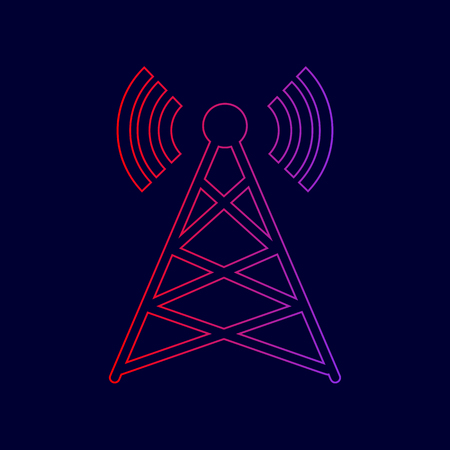 Antenna sign illustration. Vector. Line icon with gradient from red to violet colors on dark blue background.のイラスト素材
