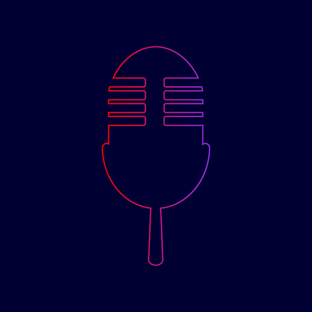 Retro microphone sign. Vector. Line icon with gradient from red to violet colors on dark blue background.のイラスト素材