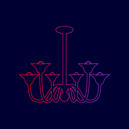 Chandelier simple sign. Vector. Line icon with gradient from red to violet colors on dark blue background.のイラスト素材