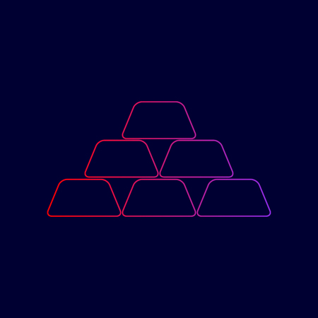 Gold simple sign. Vector. Line icon with gradient from red to violet colors on dark blue background.のイラスト素材