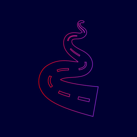 Road simple sign. Vector. Line icon with gradient from red to violet colors on dark blue background.のイラスト素材