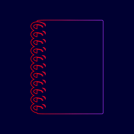Notebook simple sign. Vector. Line icon with gradient from red to violet colors on dark blue background.のイラスト素材