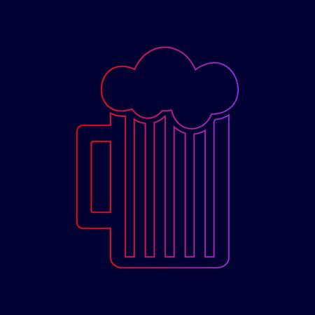 Glass of beer sign. Vector. Line icon with gradient from red to violet colors on dark blue background.のイラスト素材