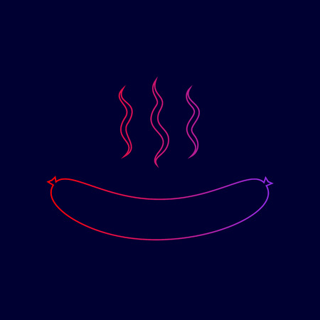 Sausage simple sign. Vector. Line icon with gradient from red to violet colors on dark blue background.のイラスト素材