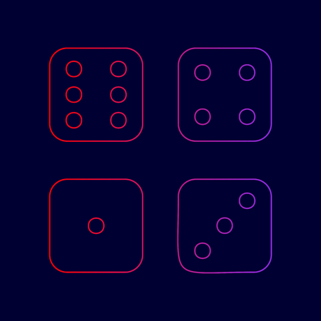 Devils bones, Ivories sign. Vector. Line icon with gradient from red to violet colors on dark blue background.のイラスト素材