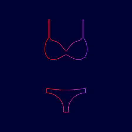 Women wimsuit sign. Vector. Line icon with gradient from red to violet colors on dark blue background.のイラスト素材