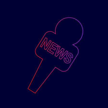 TV news microphone sign illustration. Vector. Line icon with gradient from red to violet colors on dark blue background.のイラスト素材