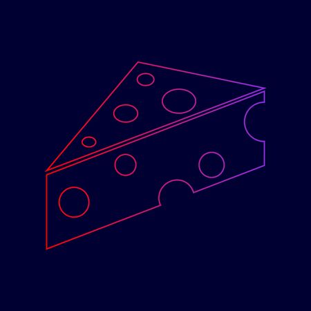 Cheese Maasdam sign. Vector. Line icon with gradient from red to violet colors on dark blue background.のイラスト素材