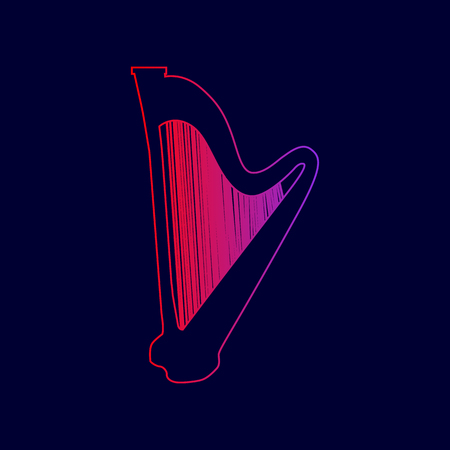 Musical instrument harp sign. Vector. Line icon with gradient from red to violet colors on dark blue background.のイラスト素材