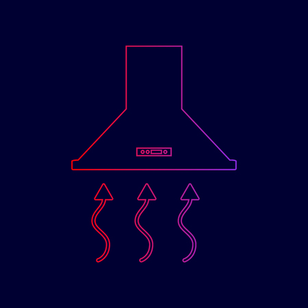 Exhaust hood. Range hood. Kitchen ventilation sign. Vector. Line icon with gradient from red to violet colors on dark blue background.のイラスト素材