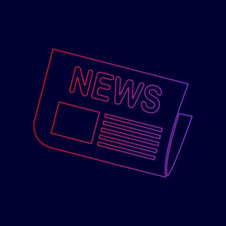 Newspaper sign. Vector. Line icon with gradient from red to violet colors on dark blue background.のイラスト素材