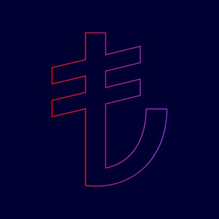 Turkiey Lira sign. Vector. Line icon with gradient from red to violet colors on dark blue background.のイラスト素材