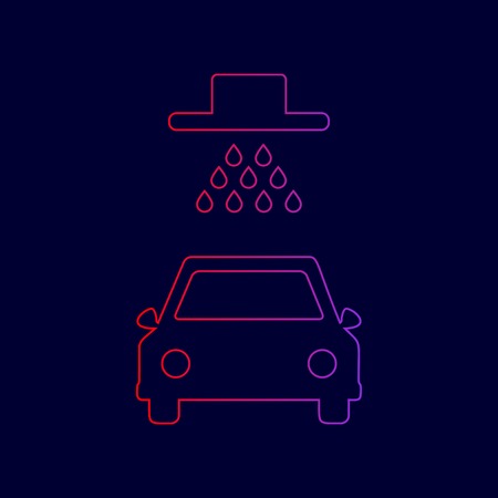 Car wash sign. Vector. Line icon with gradient from red to violet colors on dark blue background.のイラスト素材