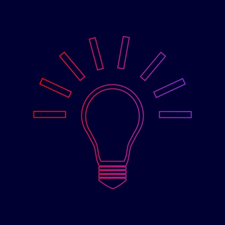 Light lamp sign. Vector. Line icon with gradient from red to violet colors on dark blue background.のイラスト素材