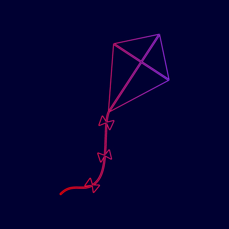 Kite sign. Vector. Line icon with gradient from red to violet colors on dark blue background.のイラスト素材