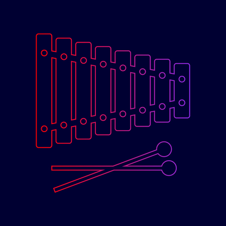 Xylophone sign. Vector. Line icon with gradient from red to violet colors on dark blue background.のイラスト素材