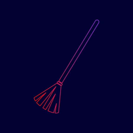 Sweeping broom sign. Vector. Line icon with gradient from red to violet colors on dark blue background.のイラスト素材