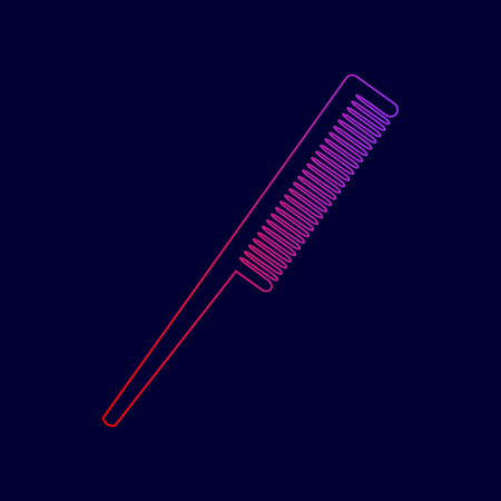 Comb sign. Vector. Line icon with gradient from red to violet colors on dark blue background.のイラスト素材
